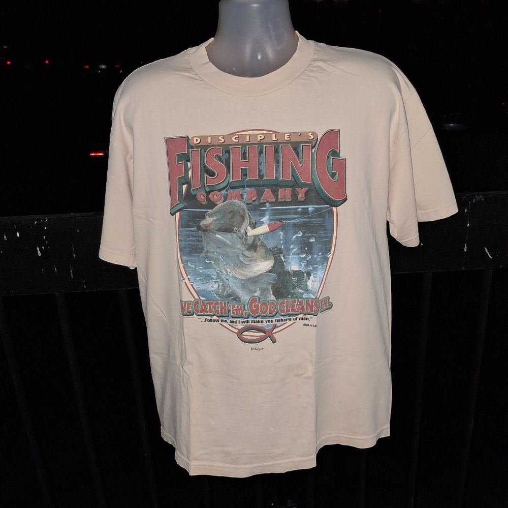 Vintage God Disciples Fishing Company We Catch Em Hpd Cleans Em T Shirt Size XL
